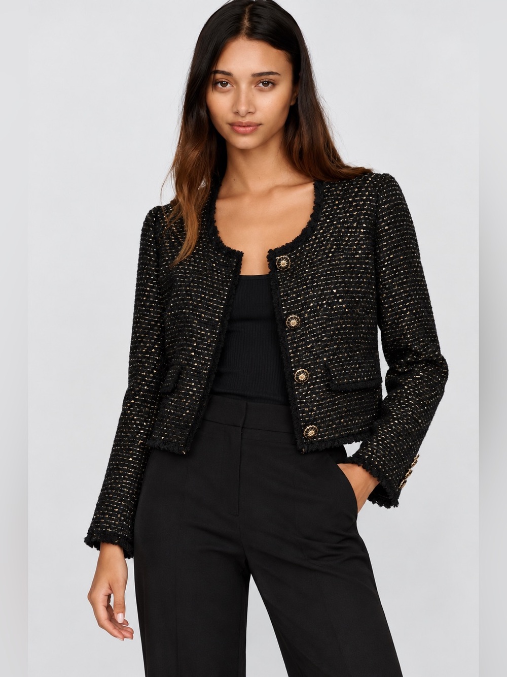 NWT Antonio Melani London Tweed Long Sleeve Round Neck Cropped Jacket Sz 4